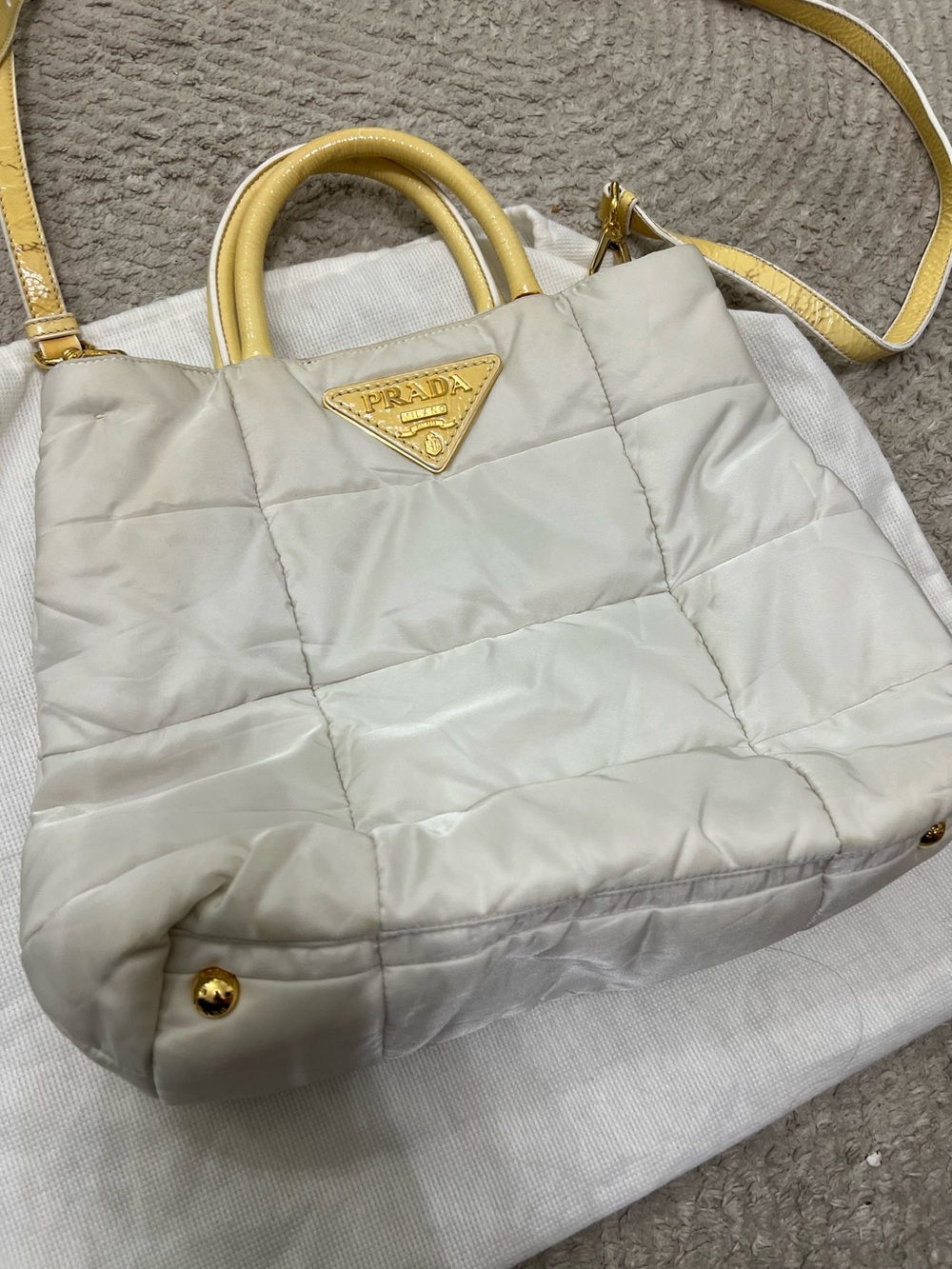 Prada Cream Quilted Tote with Yellow Trim and Gold Hardware